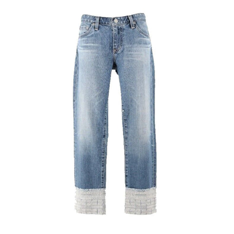 AG NEW $255 Sz 27 x 26 Blue Gray 4.5" Knit Cuff Crop Cotton Blend Jean