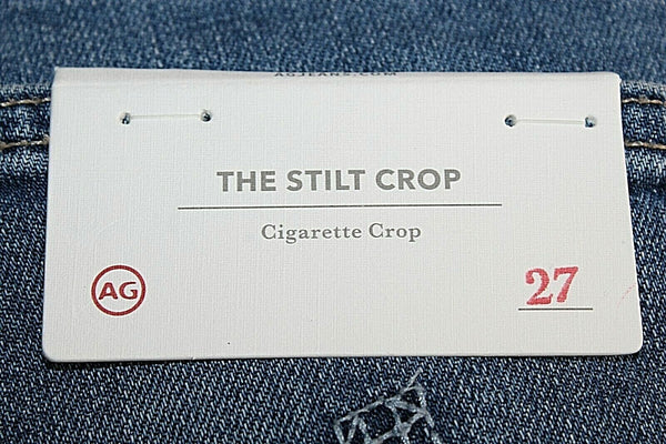 AG NEW $255 Sz 27 x 26 Blue Gray 4.5" Knit Cuff Crop Cotton Blend Jean
