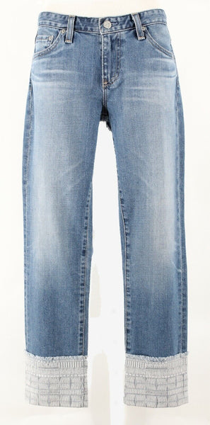 AG NEW $255 Sz 27 x 26 Blue Gray 4.5" Knit Cuff Crop Cotton Blend Jean