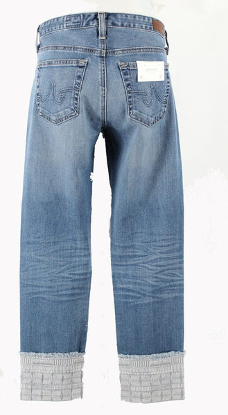 AG NEW $255 Sz 27 x 26 Blue Gray 4.5" Knit Cuff Crop Cotton Blend Jean
