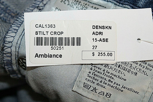AG NEW $255 Sz 27 x 26 Blue Gray 4.5" Knit Cuff Crop Cotton Blend Jean