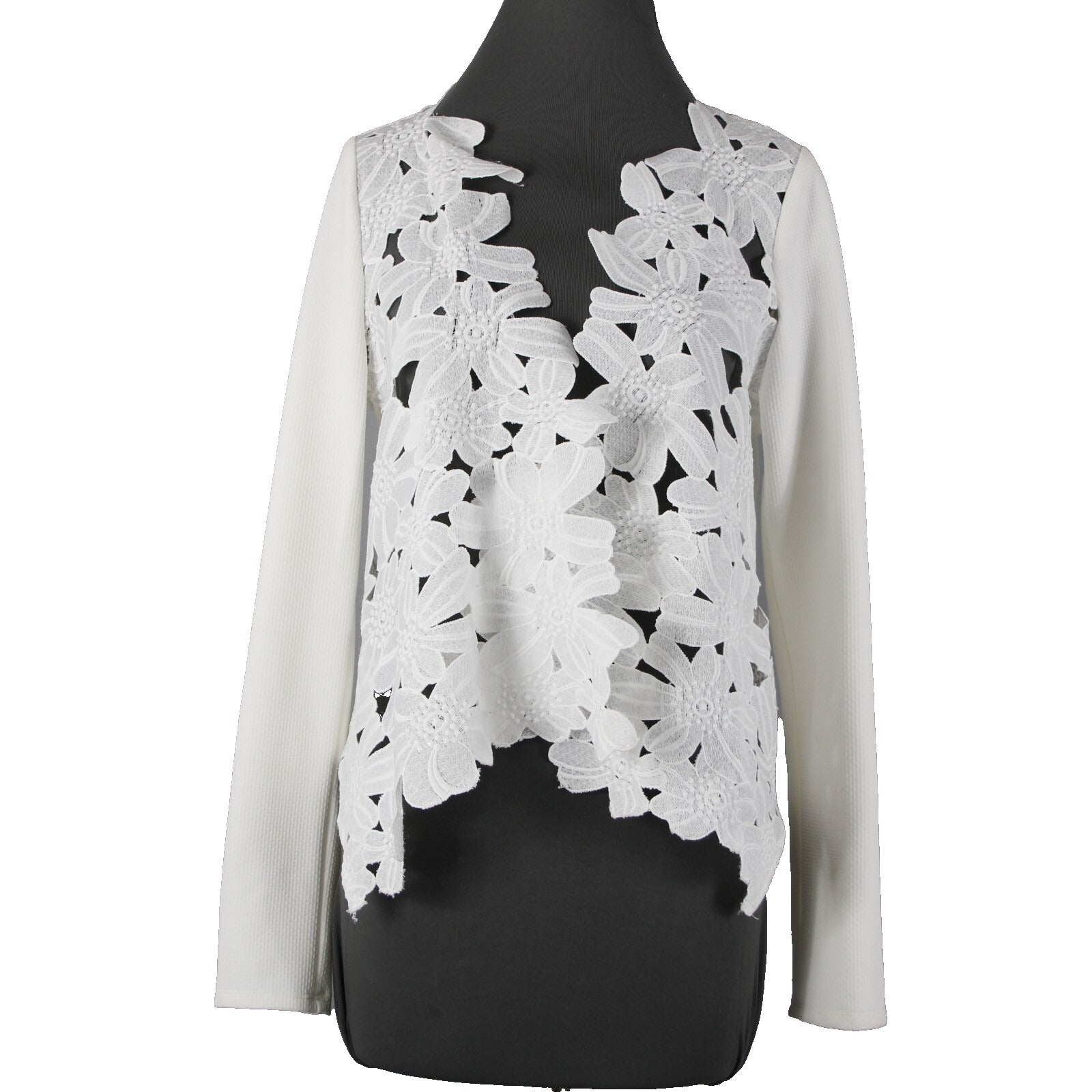 Sunday In Brooklyn Sz M White Embroidered Floral Long Sleeve Poly Wrap Jacket