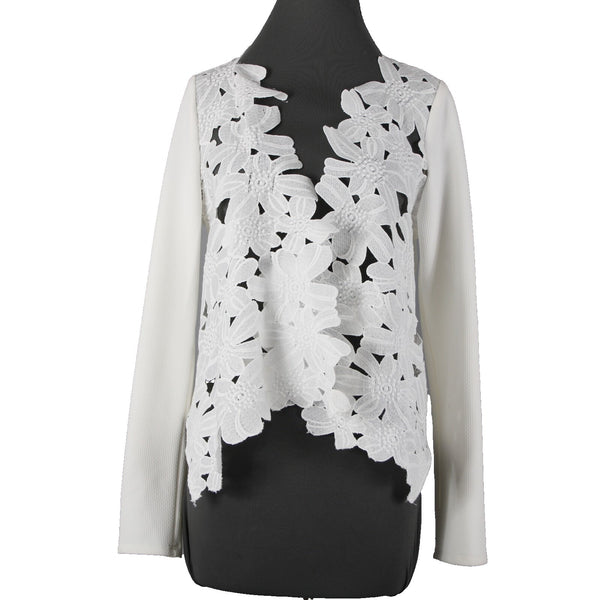 Sunday In Brooklyn Sz M White Embroidered Floral Long Sleeve Poly Wrap Jacket