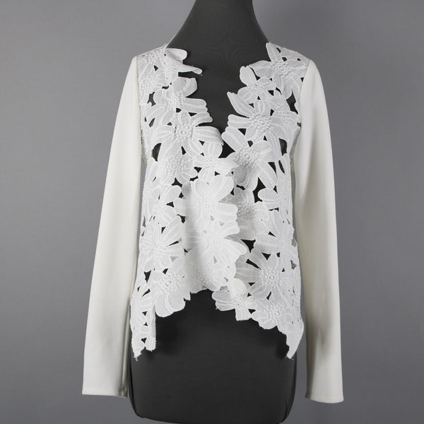 Sunday In Brooklyn Sz M White Embroidered Floral Long Sleeve Poly Wrap Jacket