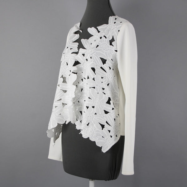 Sunday In Brooklyn Sz M White Embroidered Floral Long Sleeve Poly Wrap Jacket
