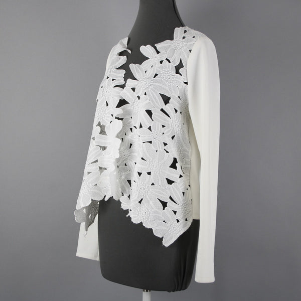 Sunday In Brooklyn Sz M White Embroidered Floral Long Sleeve Poly Wrap Jacket
