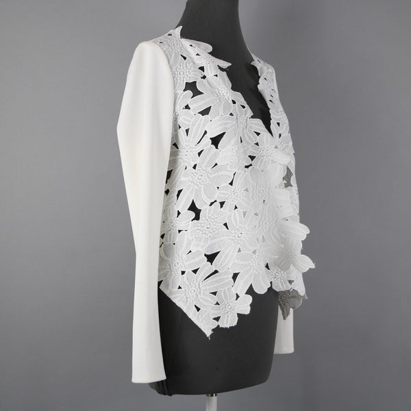Sunday In Brooklyn Sz M White Embroidered Floral Long Sleeve Poly Wrap Jacket