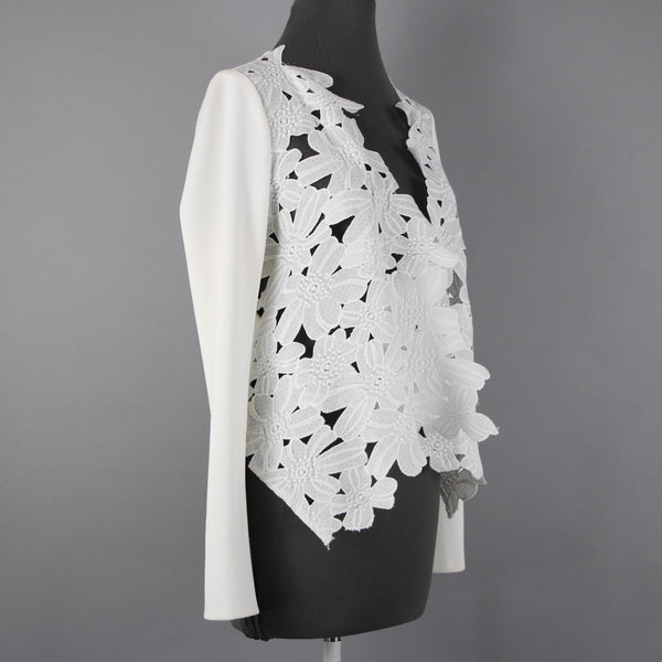Sunday In Brooklyn Sz M White Embroidered Floral Long Sleeve Poly Wrap Jacket