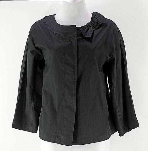 Talbots NEW $99 Sz 8 Black Cotton Spandex Snap Front Side Bow Jacket