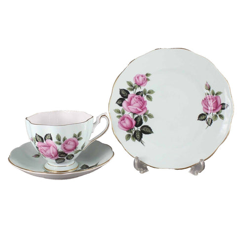 Queen Anne Lt Blue Pink Bone China Made In England Tea Cup Saucer Set