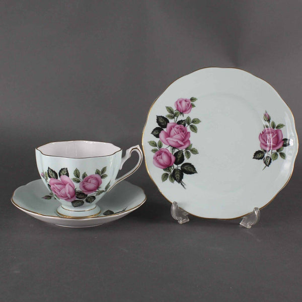 Queen Anne Lt Blue Pink Bone China Made In England Tea Cup Saucer Set