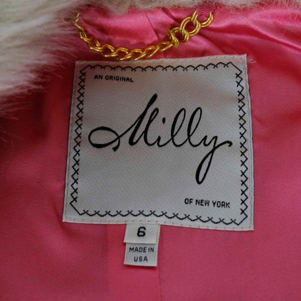 Milly NEW $325 Sz S Cream Tan Faux Fox Mink Fur Pink Lined Vest