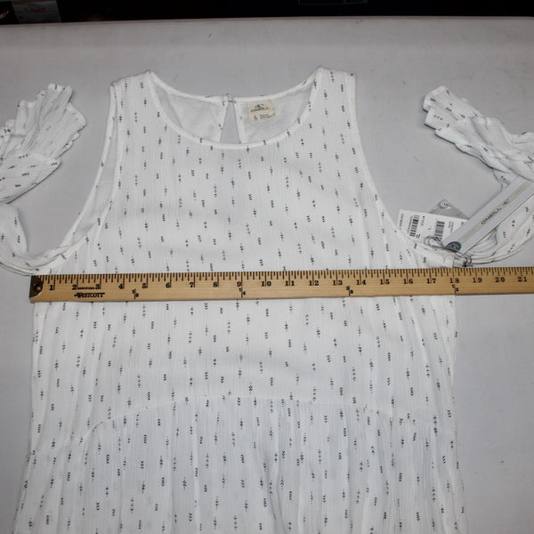 Oneill Dress NEW $60 Sz L White Black Cold Shoulder Lined Hi Lo 100% Viscose