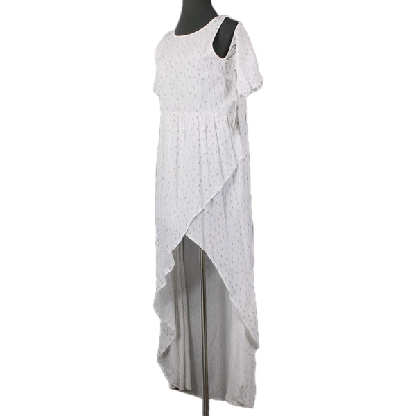Oneill Dress NEW $60 Sz L White Black Cold Shoulder Lined Hi Lo 100% Viscose