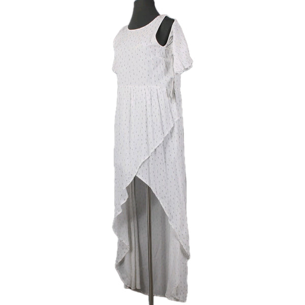 Oneill Dress NEW $60 Sz L White Black Cold Shoulder Lined Hi Lo 100% Viscose