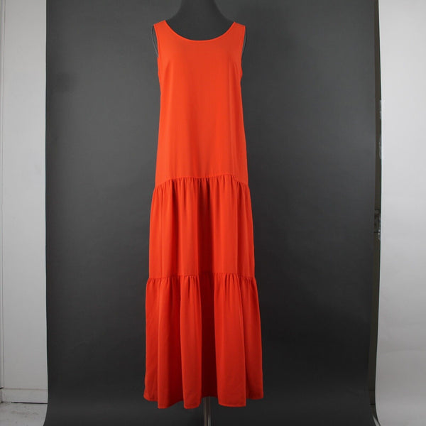 Elizabeth And James Sz S Orange Sheer Tiered Side Zip Long 100% Polyester Dress