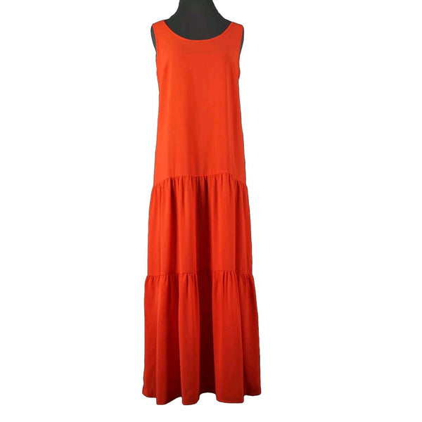 Elizabeth And James Sz S Orange Sheer Tiered Side Zip Long 100% Polyester Dress