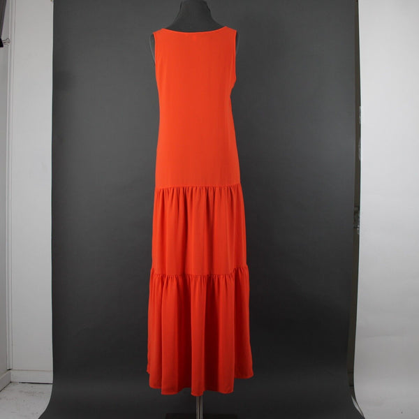 Elizabeth And James Sz S Orange Sheer Tiered Side Zip Long 100% Polyester Dress