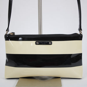 Kate Spade 9.5 x 5.5 Black Cream Striped Polyurethane Polyvinyl Crossbody Purse