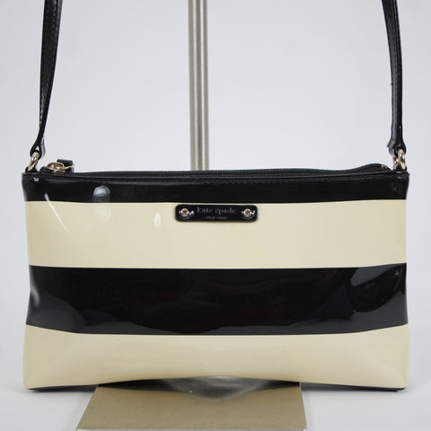 Kate Spade 9.5 x 5.5 Black Cream Striped Polyurethane Polyvinyl Crossbody Purse
