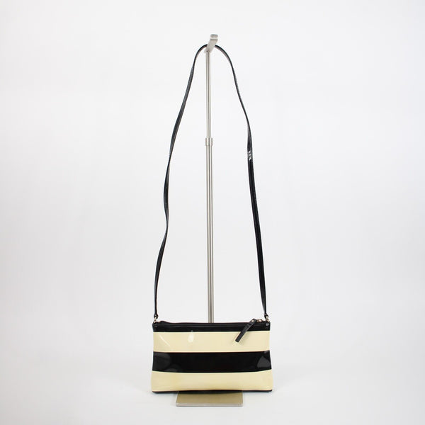 Kate Spade 9.5 x 5.5 Black Cream Striped Polyurethane Polyvinyl Crossbody Purse