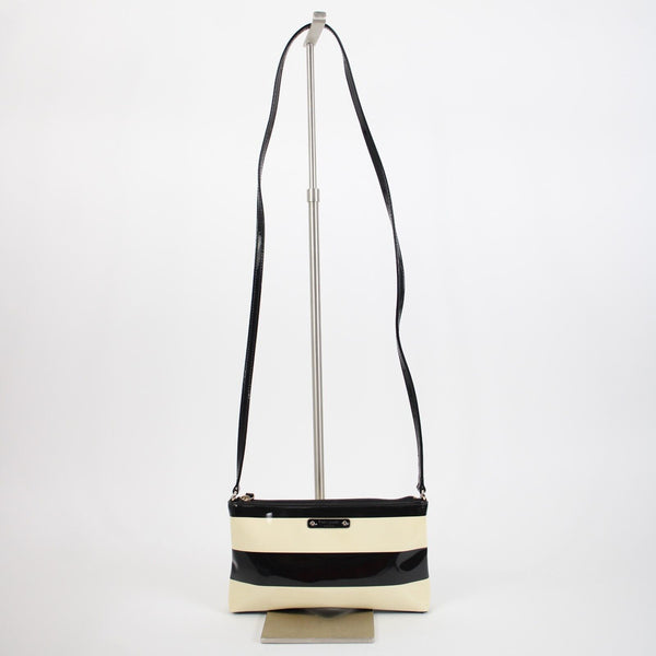 Kate Spade 9.5 x 5.5 Black Cream Striped Polyurethane Polyvinyl Crossbody Purse