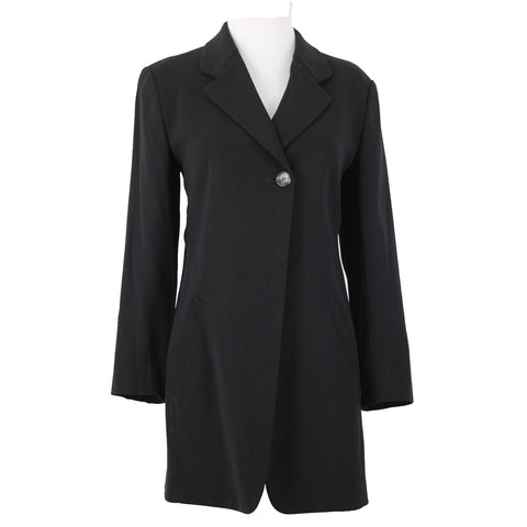 Kenzo Sz 8 Black Lined Collared One Button Pockets 100% Wool Acetate Jacket