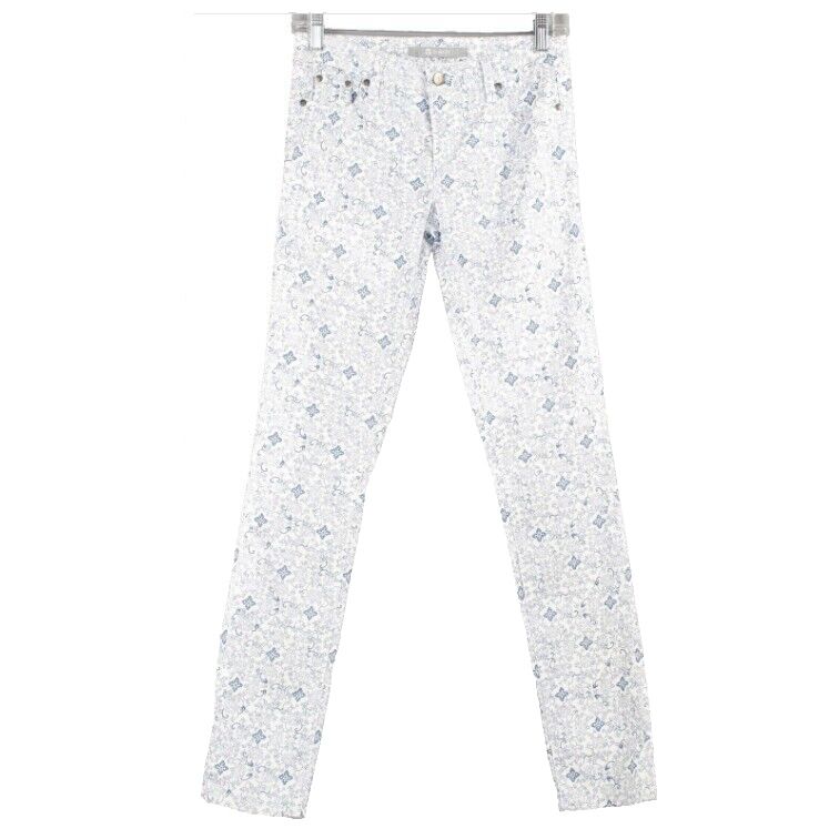 Tractor Sz 16 x 30.5 White Lt Blue Gold Fleck Skinny Cotton Blend Pant