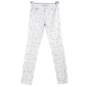 Tractor Sz 16 x 30.5 White Lt Blue Gold Fleck Skinny Cotton Blend Pant