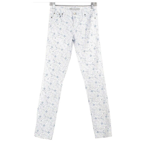 Tractor Sz 16 x 30.5 White Lt Blue Gold Fleck Skinny Cotton Blend Pant