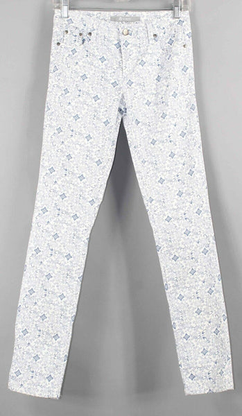 Tractor Sz 16 x 30.5 White Lt Blue Gold Fleck Skinny Cotton Blend Pant