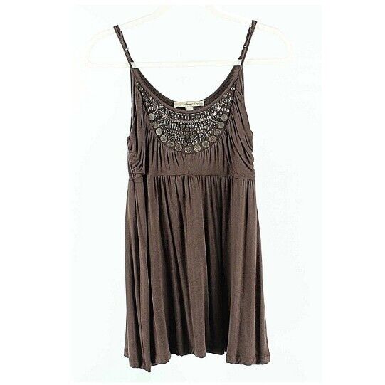 American Rag Cie S Brown Beads Coins Spangles Rayon Spandex Top