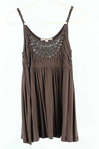 American Rag Cie S Brown Beads Coins Spangles Rayon Spandex Top