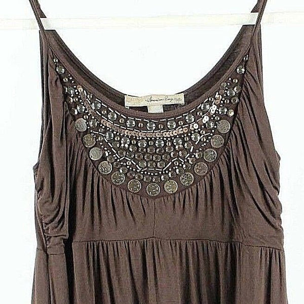 American Rag Cie S Brown Beads Coins Spangles Rayon Spandex Top