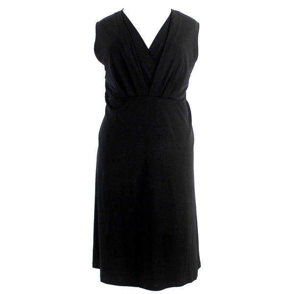 Merona Sz 4 Black Fit n Flare Fitted Lining Drapey V Neck Poly Nylon Blend Dress