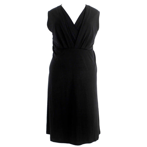 Merona Sz 4 Black Fit n Flare Fitted Lining Drapey V Neck Poly Nylon Blend Dress