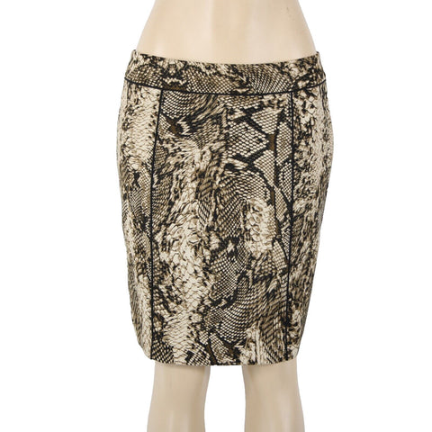 Cache Sz 8 Brown Tan Reptile Print Lined Zipper Polyester Spandex Skirt