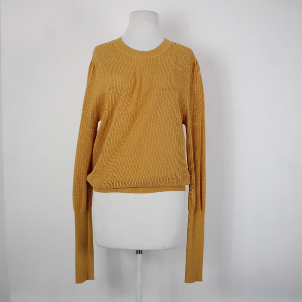The Odells Sz S Mustard Yellow Open Knit Long Sleeve 100% Cotton Sweater