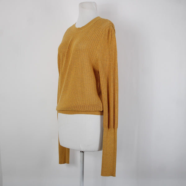 The Odells Sz S Mustard Yellow Open Knit Long Sleeve 100% Cotton Sweater