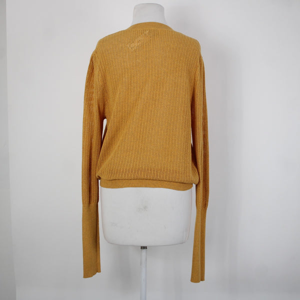 The Odells Sz S Mustard Yellow Open Knit Long Sleeve 100% Cotton Sweater