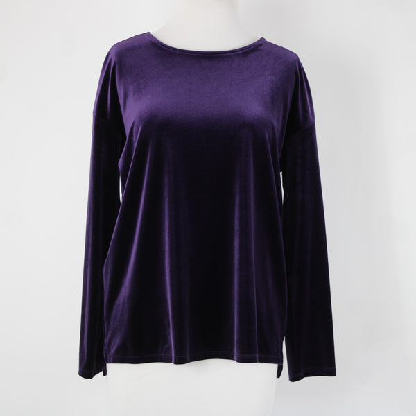 J Jill NEW $69 Sz XS Blackberry Purple Velour Hi Lo Polyester Spandex Top