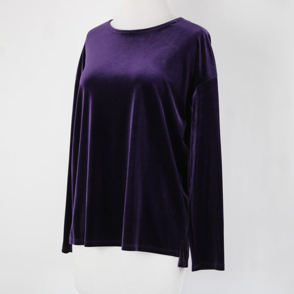J Jill NEW $69 Sz XS Blackberry Purple Velour Hi Lo Polyester Spandex Top