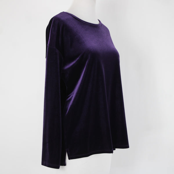 J Jill NEW $69 Sz XS Blackberry Purple Velour Hi Lo Polyester Spandex Top