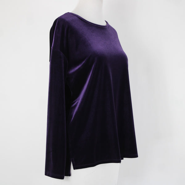 J Jill NEW $69 Sz XS Blackberry Purple Velour Hi Lo Polyester Spandex Top