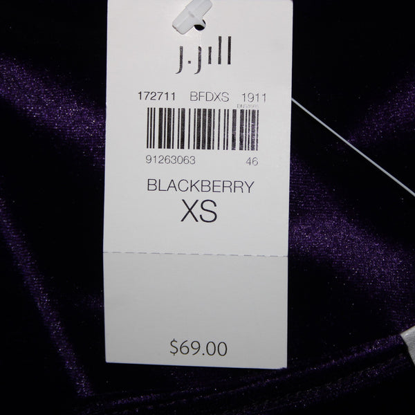 J Jill NEW $69 Sz XS Blackberry Purple Velour Hi Lo Polyester Spandex Top