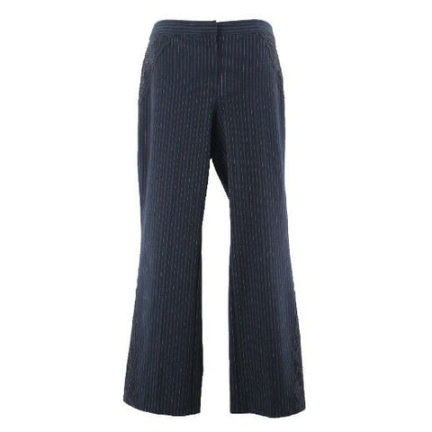 Venezia Stretch Sz 16 x 31" Navy Gray Pinstripe Sequin Lace Poly Blend Pant M291