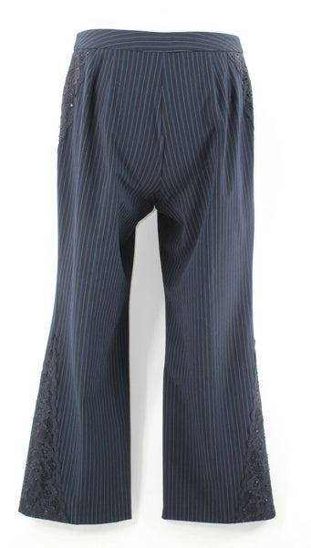 Venezia Stretch Sz 16 x 31" Navy Gray Pinstripe Sequin Lace Poly Blend Pant M291
