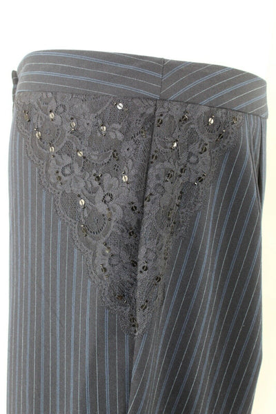 Venezia Stretch Sz 16 x 31" Navy Gray Pinstripe Sequin Lace Poly Blend Pant M291