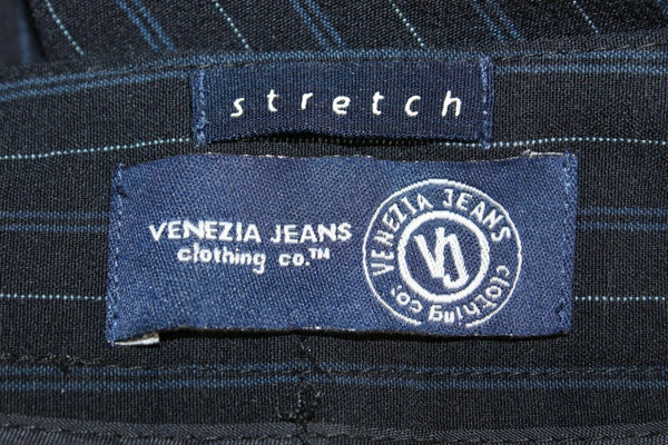Venezia Stretch Sz 16 x 31" Navy Gray Pinstripe Sequin Lace Poly Blend Pant M291