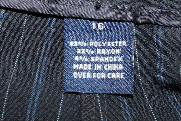 Venezia Stretch Sz 16 x 31" Navy Gray Pinstripe Sequin Lace Poly Blend Pant M291